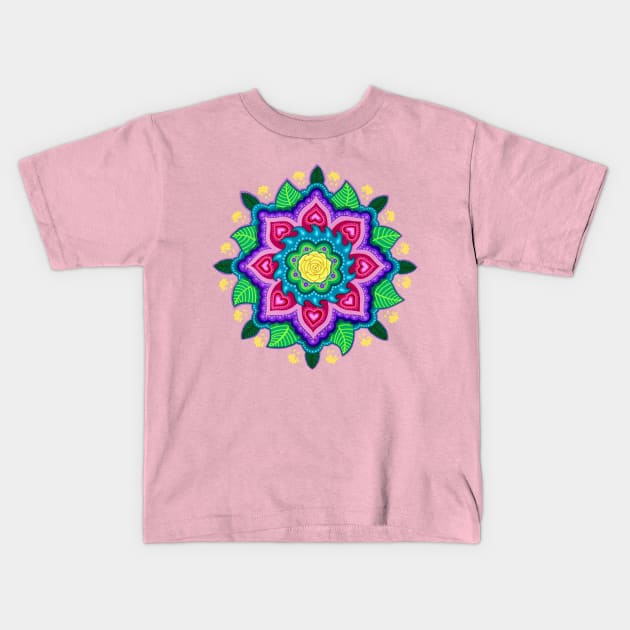 Yellow Rose Mandala Kids T-Shirt by SoozieWray